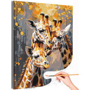 1 Влюбленные жирафы Животные Дети Малыш Семья Арт Раскраска картина по номерам на холсте