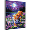 Лиса на пруду с ирисами Животные Лисичка Рыжая Пейзаж Природа Цветы Лунная ночь Яркая 80х100 Раскраска картина по номерам на хол