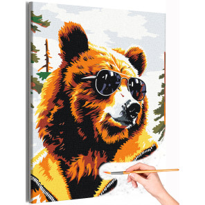 1 Портрет стильного бурого медведя Животные Хищники Мем Яркая Для мужчин Раскраска картина по номерам на холсте
