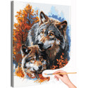 Два волка в лесу Животные Хищники Семья Волчица Малыш Мама Осень Раскраска картина по номерам на холсте