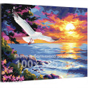 Чайка и закат над морем Природа Пейзаж Океан Вода Рассвет Яркая 100х125 Раскраска картина по номерам на холсте
