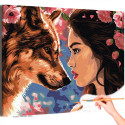 Портрет девушки с цветами и волка Животные Люди Тотем Принцессы Фэнтези Раскраска картина по номерам на холсте
