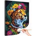  Портрет гепарда в цветах Животные Леопард Яркая Стильная Интерьерная Раскраска картина по номерам на холсте с неоновыми краскам