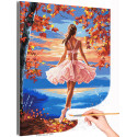 Балерина на природе Люди Девушка Танец Балет Осень Озеро Рассвет Раскраска картина по номерам на холсте