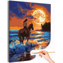 Девушка на лошади у моря Люди Животные Закат Океан Конь Романтика Яркая Лето Раскраска картина по номерам на холсте AAAA-NK766