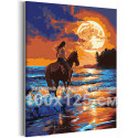 Девушка на лошади у моря Люди Животные Закат Океан Конь Романтика Яркая Лето 100х125 Раскраска картина по номерам на холсте