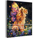 Лев с крыльями бабочки Животные Хищник Фэнтези Яркая Цветы 80х100 Раскраска картина по номерам на холсте
