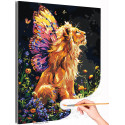 Лев с крыльями бабочки Животные Хищник Фэнтези Яркая Цветы Раскраска картина по номерам на холсте