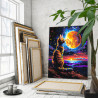 3 Котенок на фоне луны Животные Коты Кошки Котики Рыжий Звездная ночь Море Фэнтези Яркая 100х125 Раскраска картина по номерам на