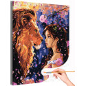 1 Девушка и лев в цветущем саду Люди Портрет Животные Тотем Весна Фэнтези Раскраска картина по номерам на холсте
