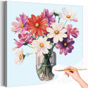 Цветы космея в вазе Натюрморт Букет Интерьерная Раскраска картина по номерам на холсте