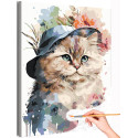 Пушистая кошка с цветами Животные Коты Котята Раскраска картина по номерам на холсте