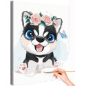 1 Щенок хаски с розами и бабочкой Коллекция Cute puppy Собака Пес Животные Для детей Детские Для девочек Для мальчиков Раскраска