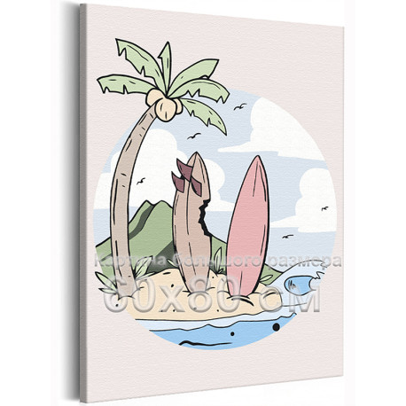 Тропический остров Серфинг Море Океан Пляж 60х80 Раскраска картина по номерам на холсте