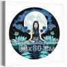 Девушка с лотосами при полной луне Люди Природа Эзотерика Фэнтези Йога Ночь 80х80 Раскраска картина по номерам на холсте