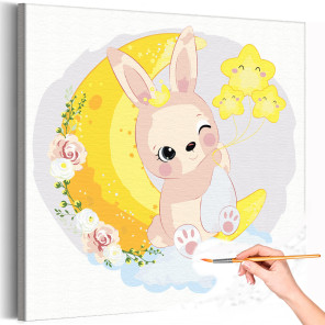 1 Зайчик в короне на месяце Коллекция Cute animals Заяц Кролик Символ года Животные Для детей Детские Для девочек Раскраска карт