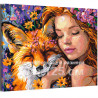 Портрет девушки и лисы в цветах Животные Лисичка Люди Тотем Принцессы Фэнтези 100х125 Раскраска картина по номерам на холсте