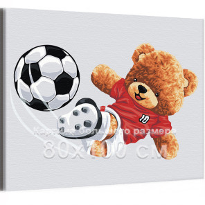 Плюшевый мишка футболист Животные Медведь Спорт Для детей Детская Для мальчика 80х100 Раскраска картина по номерам на холсте