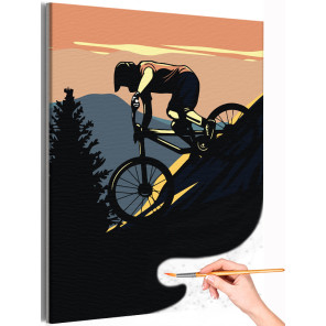 1 Велосипедист в горах на закате Люди Для мужчин Спортсмен Природа Пейзаж Раскраска картина по номерам на холсте