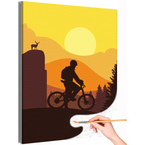 1 Мужчина в горах на велосипеде Люди Животные Олень Природа Пейзаж Закат Спортсмен Раскраска картина по номерам на холсте