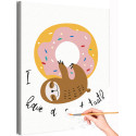 1 Ленивец с пончиком донатс Животные Еда Для детей Детские Раскраска картина по номерам на холсте