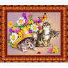  Котята в цветах Ткань с рисунком для вышивания лентами КЛ-4017