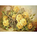 Желтые розы Ткань с рисунком для вышивания лентами