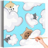 1 Коты на облаках Животные Кошки Для детей Детская Легкая Смешная Для девочек Для мальчика Раскраска картина по номерам на холст
