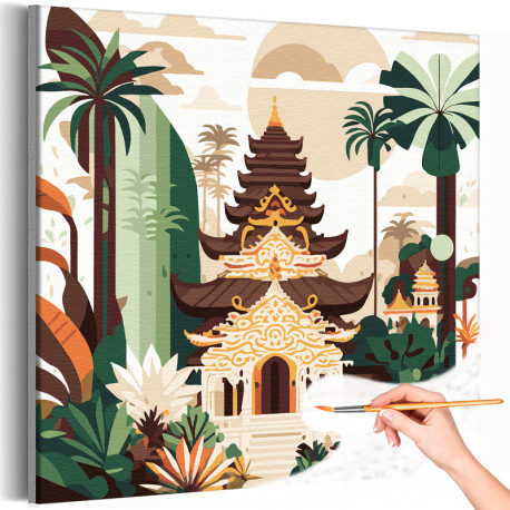 1 Остров Бали Храм Природа Пейзаж Страны Лето Тропики Раскраска картина по номерам на холсте