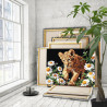 3 Крадущийся львенок в ромашках Животные Лев Малыш Природа Цветы 100х125 Раскраска картина по номерам на холсте