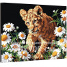 Крадущийся львенок в ромашках Животные Лев Малыш Природа Цветы 80х100 Раскраска картина по номерам на холсте