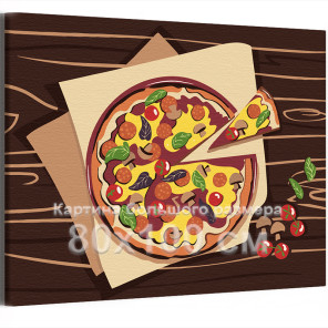 Пицца с грибами Еда Натюрморт Италия Для кухни Интерьерная 80х100 Раскраска картина по номерам на холсте