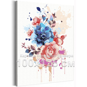 Стильный букет цветов Розы Пионы Для девушки Для женщины Маме Для триптиха 100х125 Раскраска картина по номерам на холсте