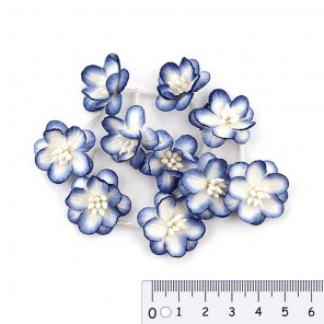 Цветки вишни Белые с синим Цветы бумажные для скрапбукинга, кардмейкинга Scrapberry's