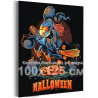 Ведьма на метле Хэллоуин Happy Halloween Праздник 100х125 Раскраска картина по номерам на холсте