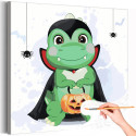Динозавр с клыками на Хэллоуин Животные Happy Halloween Праздник Для детей Детская 40х40 Раскраска картина по номерам на холсте