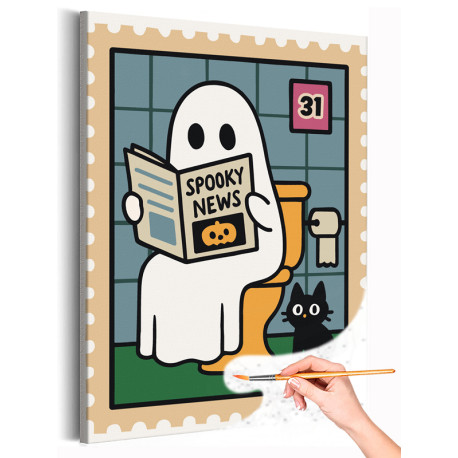  Приведение и котик Хэллоуин Мем Halloween Смешная Для детей Для девочек Для мальчиков Небольшая Раскраска картина по номерам на
