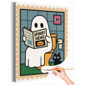 Приведение и котик Хэллоуин Мем Halloween Смешная Для детей Для девочек Для мальчиков Небольшая Раскраска картина по номерам на холсте