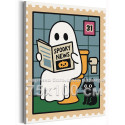 Приведение и котик Хэллоуин Мем Halloween Смешная Для детей Для девочек Для мальчиков Небольшая 75х100 Раскраска картина по номерам на холсте