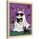 Приведение и котик Мем Хэллоуин Halloween Смешная Для детей Для девочек Для мальчиков Небольшая 75х100 Раскраска картина по номерам на холсте