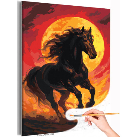  Лошадь на закате Огненная Красная Новогодняя Конь Животные Символ года Новый год Раскраска картина по номерам на холсте AAAA-NK