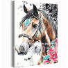 Лошадь с розами Новогодняя Огненная лошадь Конь с цветами Животные Символ года Новый год 100х150 Раскраска картина по номерам на