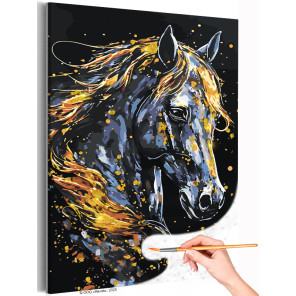  Лошадь с огненной гривой с золотой краской Огненная Конь Животные Символ года Новый год Раскраска картина по номерам на холсте 