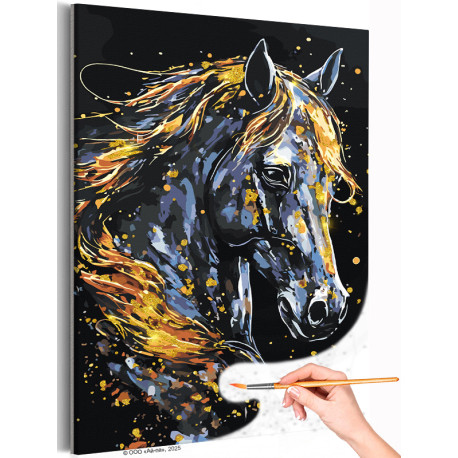  Лошадь с огненной гривой с золотой краской Огненная Конь Животные Символ года Новый год Раскраска картина по номерам на холсте 