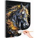 Лошадь с огненной гривой с золотой краской Огненная Конь Животные Символ года Новый год Раскраска картина по номерам на холсте с золотой краской