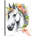 Лошадь с цветами Животные Символ года Новогодняя Раскраска картина по номерам на холсте