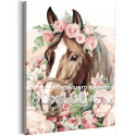 Лошадь с розами Новый год 2026 Огненная лошадь Конь с цветами Животные Символ года 80х100 Раскраска картина по номерам на холсте
