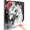  Белая лошадь с розами Новый год 2026 Конь с цветами Животные Символ года Оберег Раскраска картина по номерам на холсте AAAA-NK1