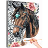  Лошадь символ 2026 года Новогодняя Конь с цветами Красная лошадь Оберег Животные Раскраска картина по номерам на холсте AAAA-NK
