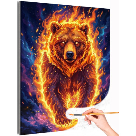  Огненный медведь Животные Светящаяся в темноте Яркая Оберег Раскраска картина по номерам на холсте с неоновыми красками AAAA-NK
